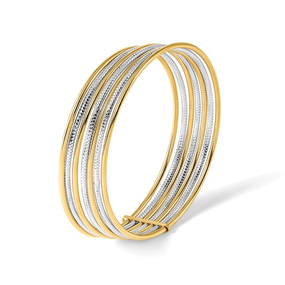Leslie's 14K Two-tone Diamond-cut 7 Layer Slip on Bangle