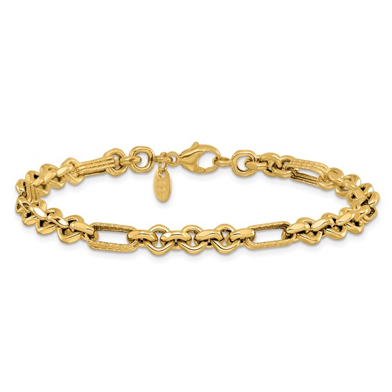 Leslie's 14K Polished and Textured Fancy Link Bracelet