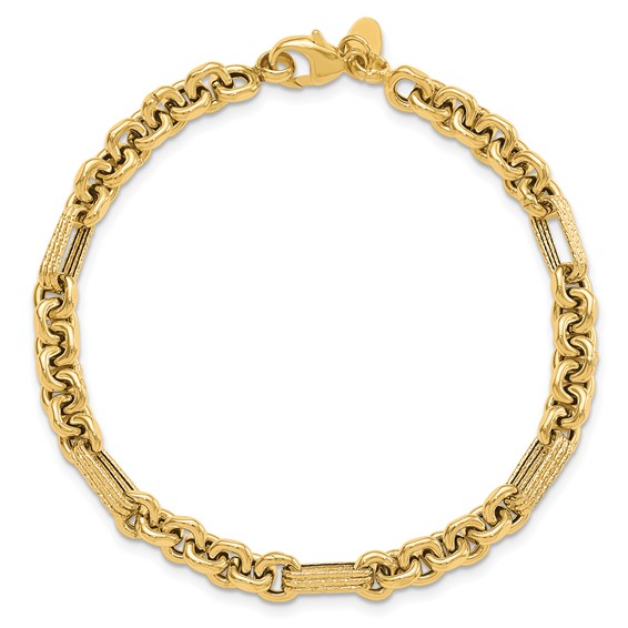 Leslie's 14K Polished and Textured Fancy Link Bracelet