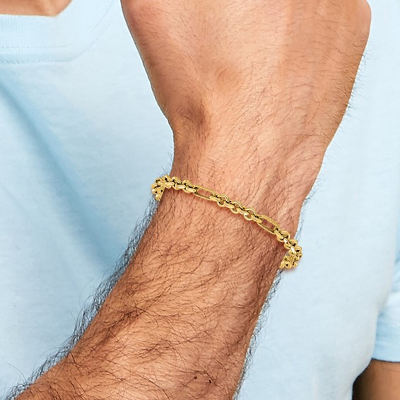 Leslie's 14K Polished and Textured Fancy Link Bracelet