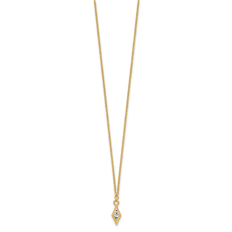 14K and White Rhodium Polished and Diamond-cut Necklace
