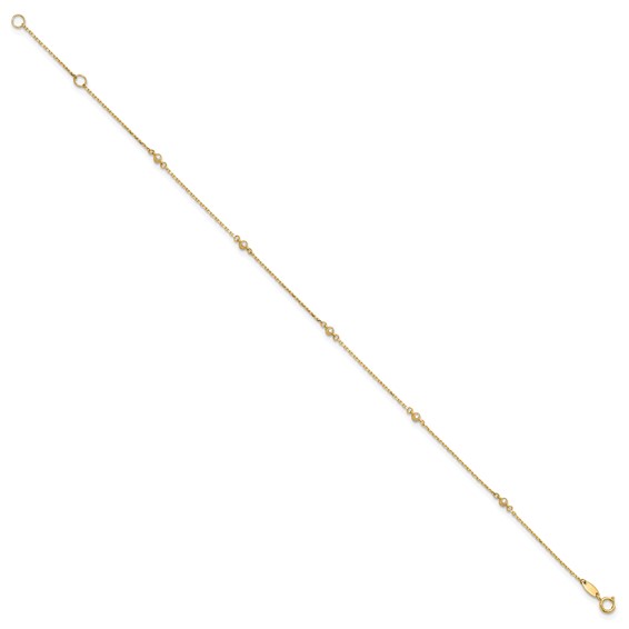 Leslie's 14K Polished CZ Station 9in Plus 1in. ext. Anklet