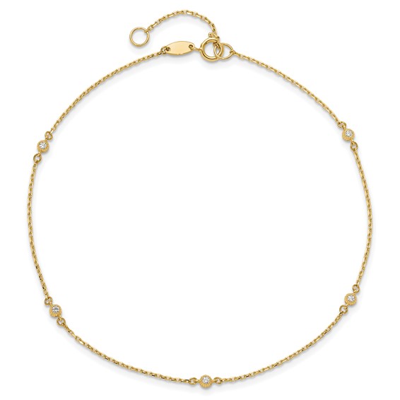 Leslie's 14K Polished CZ Station 9in Plus 1in. ext. Anklet