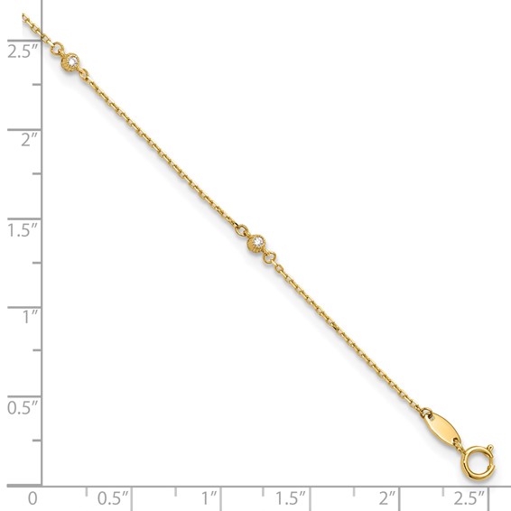 Leslie's 14K Polished CZ Station 9in Plus 1in. ext. Anklet