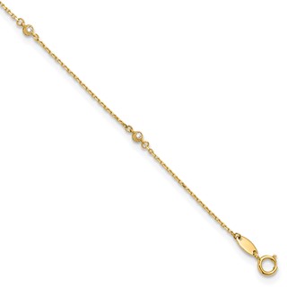 Leslie's 14K Polished CZ Station 9in Plus 1in. ext. Anklet
