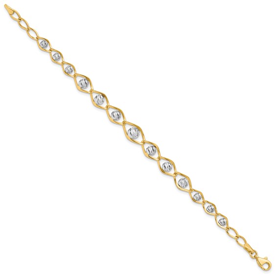 Leslie's 14K Two-tone Polished with Diamond-cut Beads Fancy Bracelet