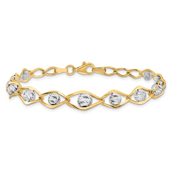 Leslie's 14K Two-tone Polished with Diamond-cut Beads Fancy Bracelet