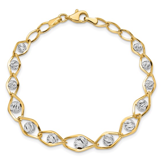 Leslie's 14K Two-tone Polished with Diamond-cut Beads Fancy Bracelet