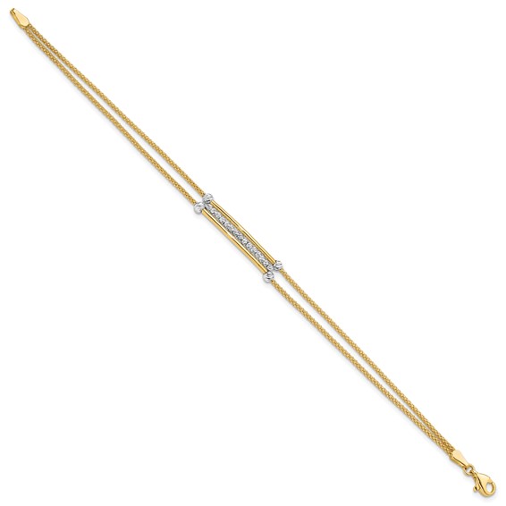 Leslie's 14K Two-tone Polished / Diamond-cut Beads Fancy Bracelet