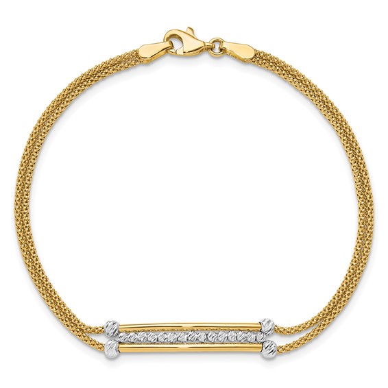 Leslie's 14K Two-tone Polished / Diamond-cut Beads Fancy Bracelet