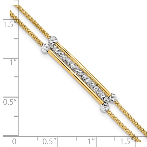 Leslie's 14K Two-tone Polished / Diamond-cut Beads Fancy Bracelet