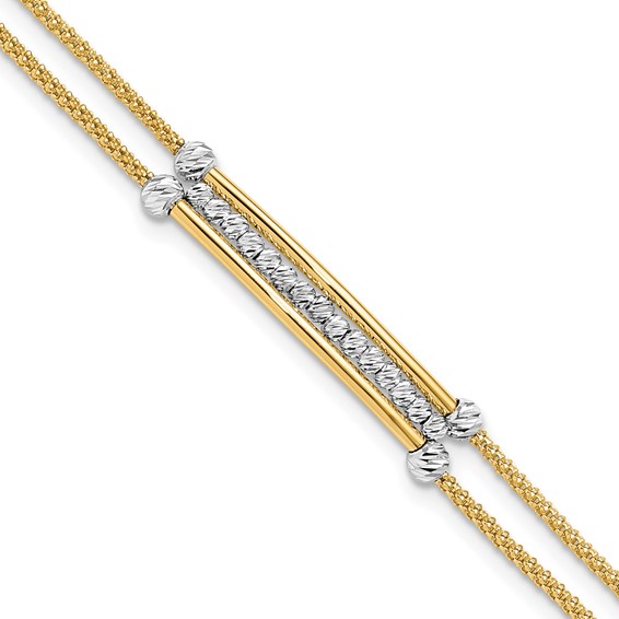 Leslie's 14K Two-tone Polished / Diamond-cut Beads Fancy Bracelet