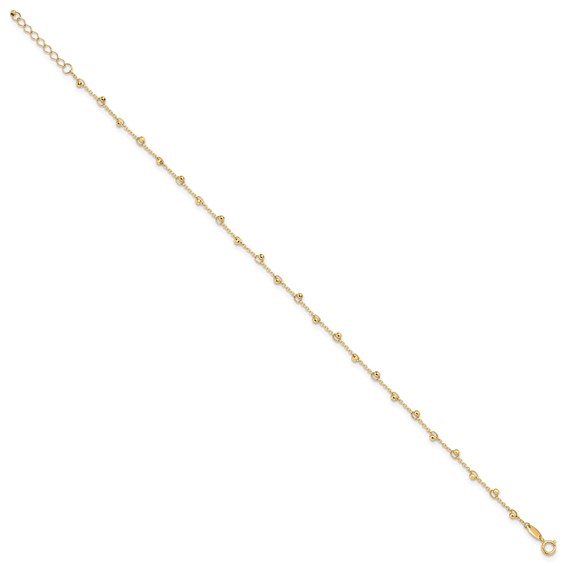 Leslie's 14K Mirror Beads 9 inch Plus 1 inch Extender - Total 10 inch Anklet