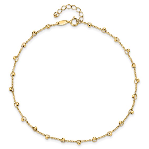 Leslie's 14K Mirror Beads 9 inch Plus 1 inch Extender - Total 10 inch Anklet