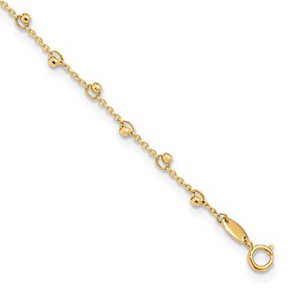Leslie's 14K Mirror Beads 9 inch Plus 1 inch Extender - Total 10 inch Anklet