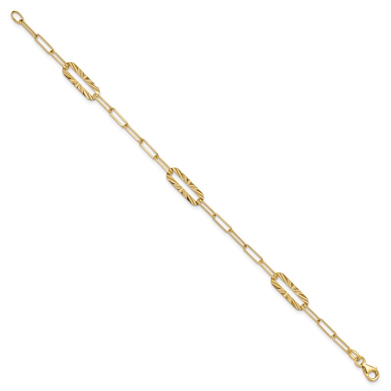 14K Polished and Textured Fancy Link Bracelet