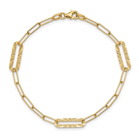 Leslie's 14K Polished and Textured Fancy Link Bracelet