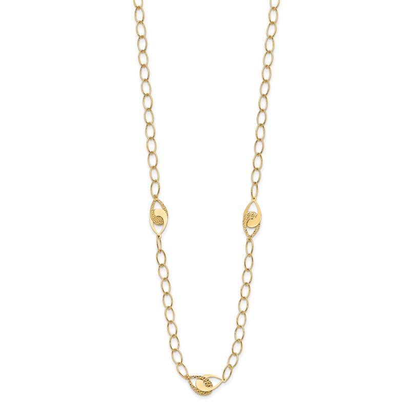 14K Polished and Diamond-cut Fancy Link with 1in ext. Necklace