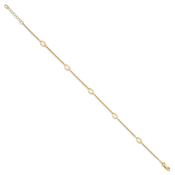 Leslie's 14K Oval Links 5-Station 9 inch Plus 1 inch Extender - Total 10 inch Anklet