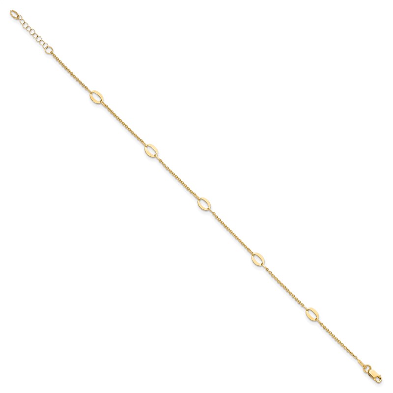 14K Polished Oval Links 9in Plus 1in ext. Anklet