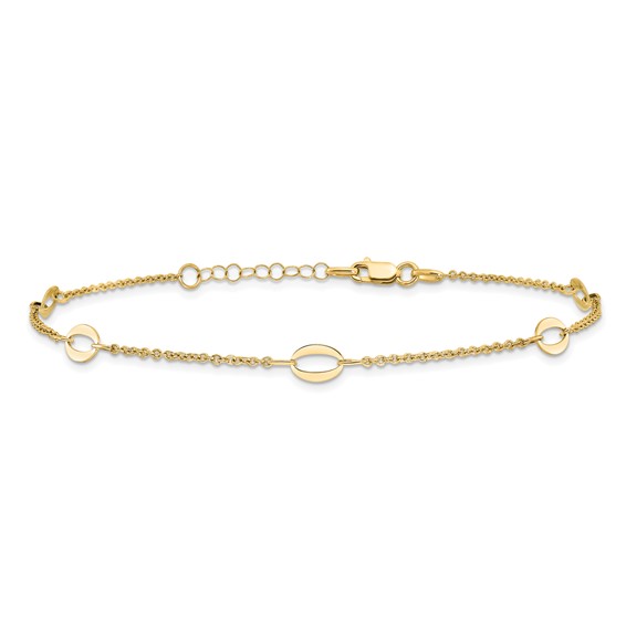 Leslie's 14K Oval Links 5-Station 9 inch Plus 1 inch Extender - Total 10 inch Anklet