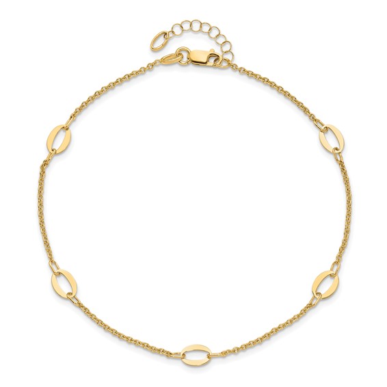 Leslie's 14K Oval Links 5-Station 9 inch Plus 1 inch Extender - Total 10 inch Anklet