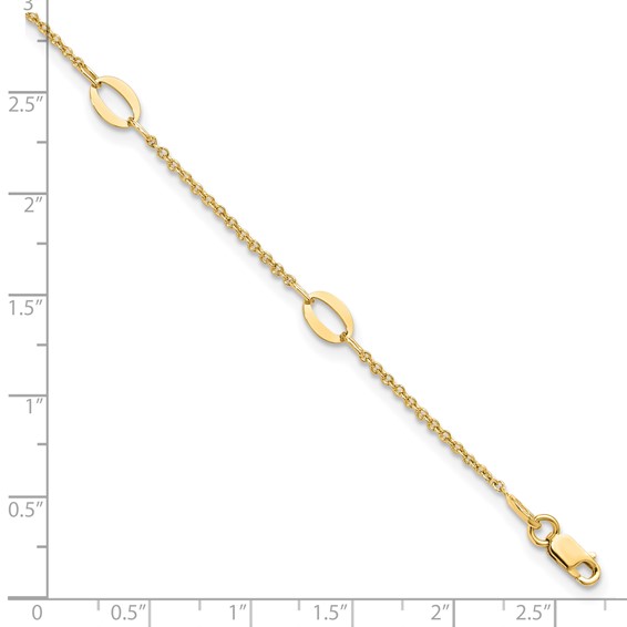 Leslie's 14K Oval Links 5-Station 9 inch Plus 1 inch Extender - Total 10 inch Anklet