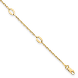 Leslie's 14K Oval Links 5-Station 9 inch Plus 1 inch Extender - Total 10 inch Anklet
