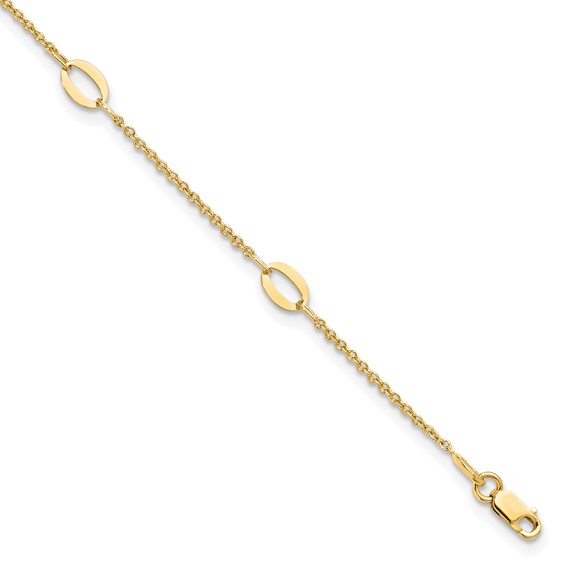 Leslie's 14K Oval Links 5-Station 9 inch Plus 1 inch Extender - Total 10 inch Anklet