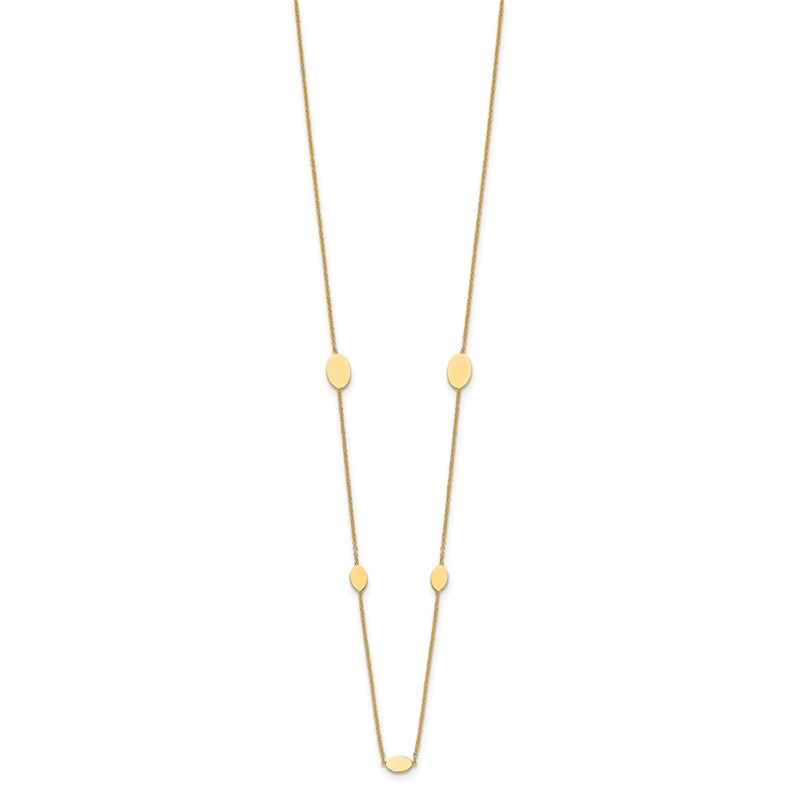 14K Polished Oval Discs Station with 1in ext. Necklace