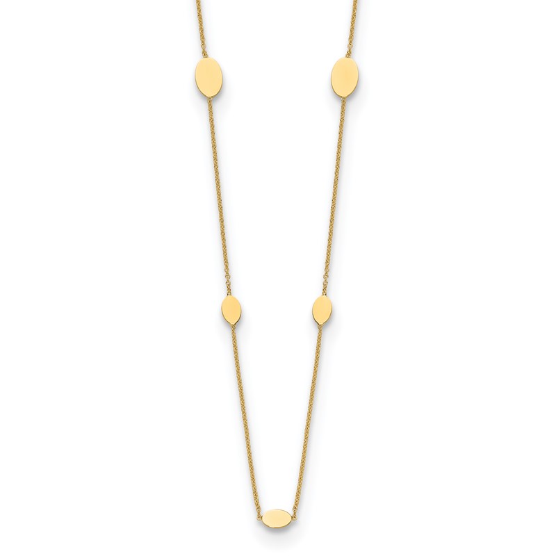 14K Polished Oval Discs Station with 1in ext. Necklace