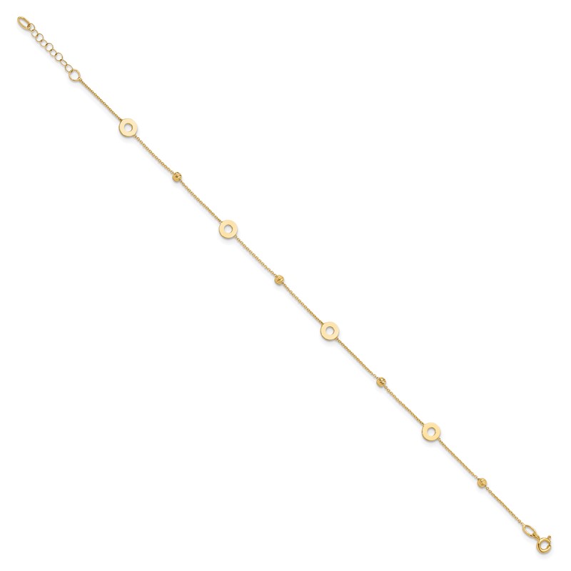 14K Polished and D/C Beads 9in Plus 1in ext. Anklet