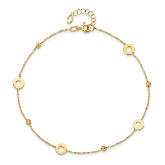 Leslie's 14K Circles and Beads 9 inch Plus 1 inch Extender - Total 10 inch Anklet