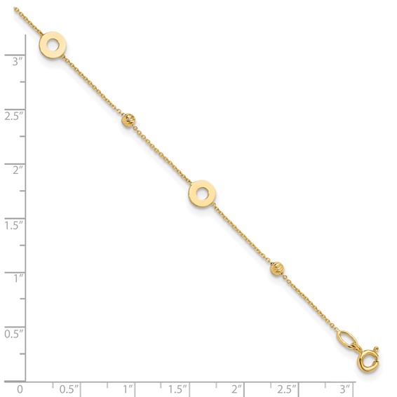 Leslie's 14K Circles and Beads 9 inch Plus 1 inch Extender - Total 10 inch Anklet