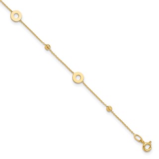 Leslie's 14K Circles and Beads 9 inch Plus 1 inch Extender - Total 10 inch Anklet