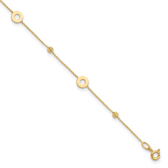 Leslie's 14K Circles and Beads 9 inch Plus 1 inch Extender - Total 10 inch Anklet