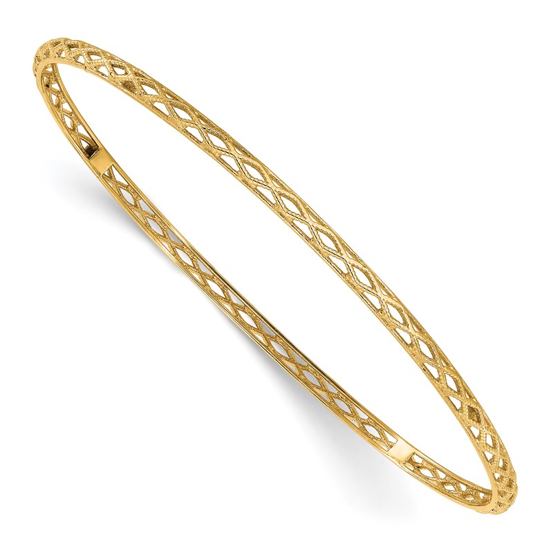 14K Polished and Textured Slip-on Bangle