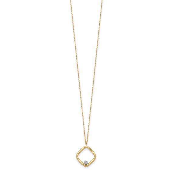 Leslie's 14K with Rhodium Polished CZ Square Necklace