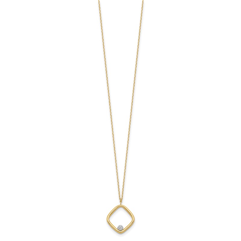 14K with Rhodium Polished CZ Square Necklace