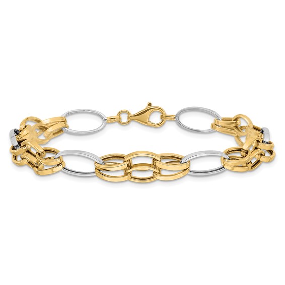 Leslie's 14K Two-tone Polished Fancy Link Bracelet