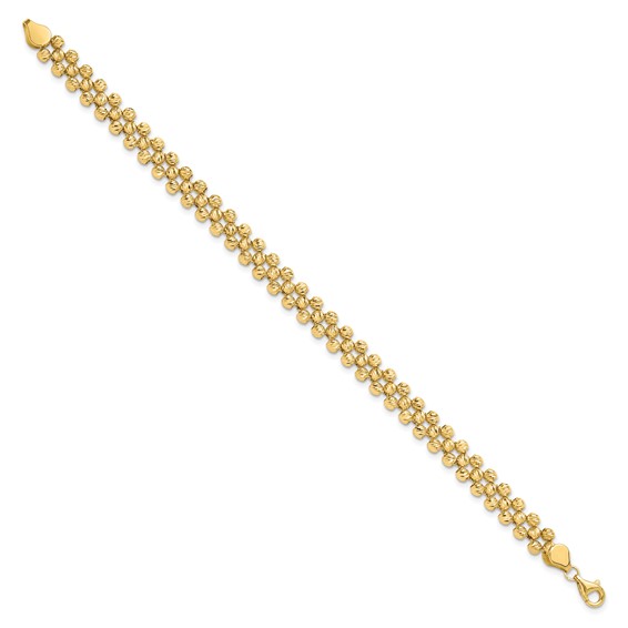 Leslie's 14K Polished and Diamond-cut Fancy Beaded Link Bracelet