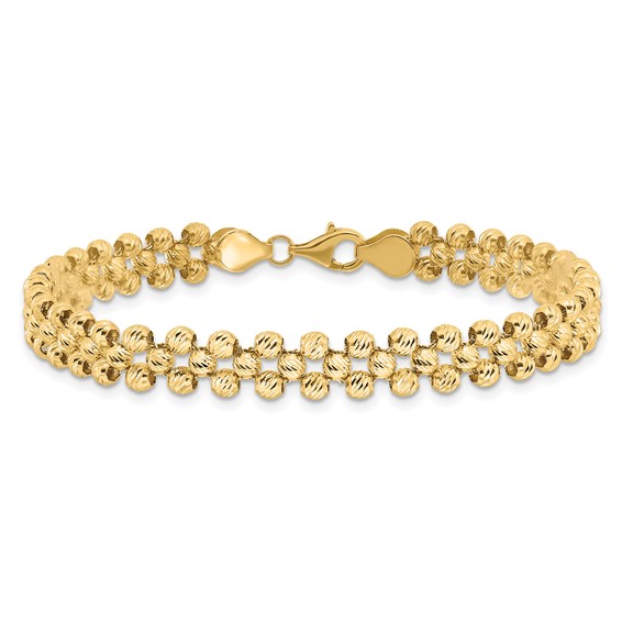 Leslie's 14K Polished and Diamond-cut Fancy Beaded Link Bracelet