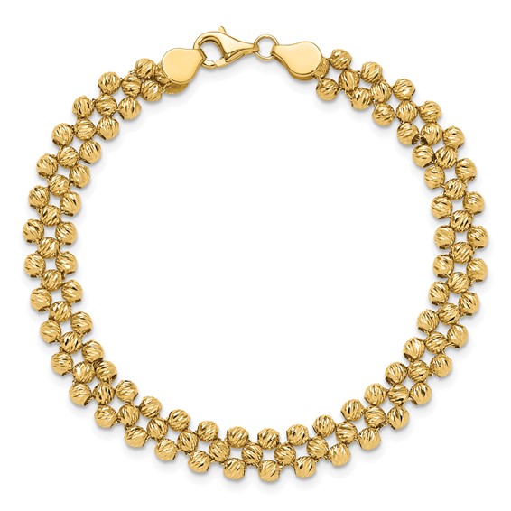 Leslie's 14K Polished and Diamond-cut Fancy Beaded Link Bracelet
