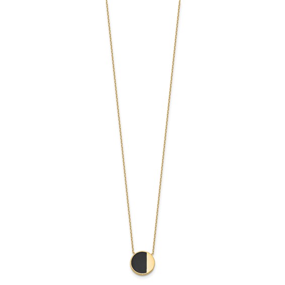Leslie's 14K with Black Enamel Polished Circle Necklace