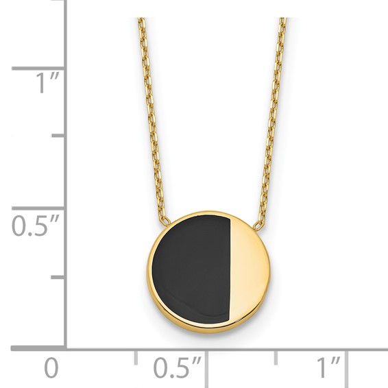 Leslie's 14K with Black Enamel Polished Circle Necklace