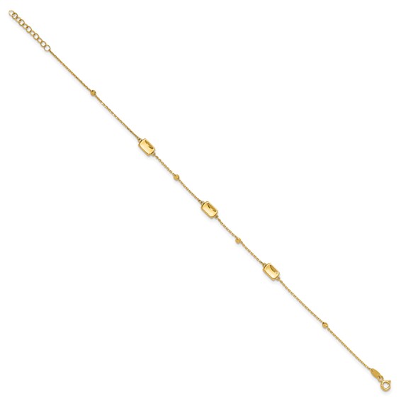 Leslie's 14K Rectangle and Diamond-cut Bead 9 inch Plus 1 inch Extender - Total 10 inch Anklet