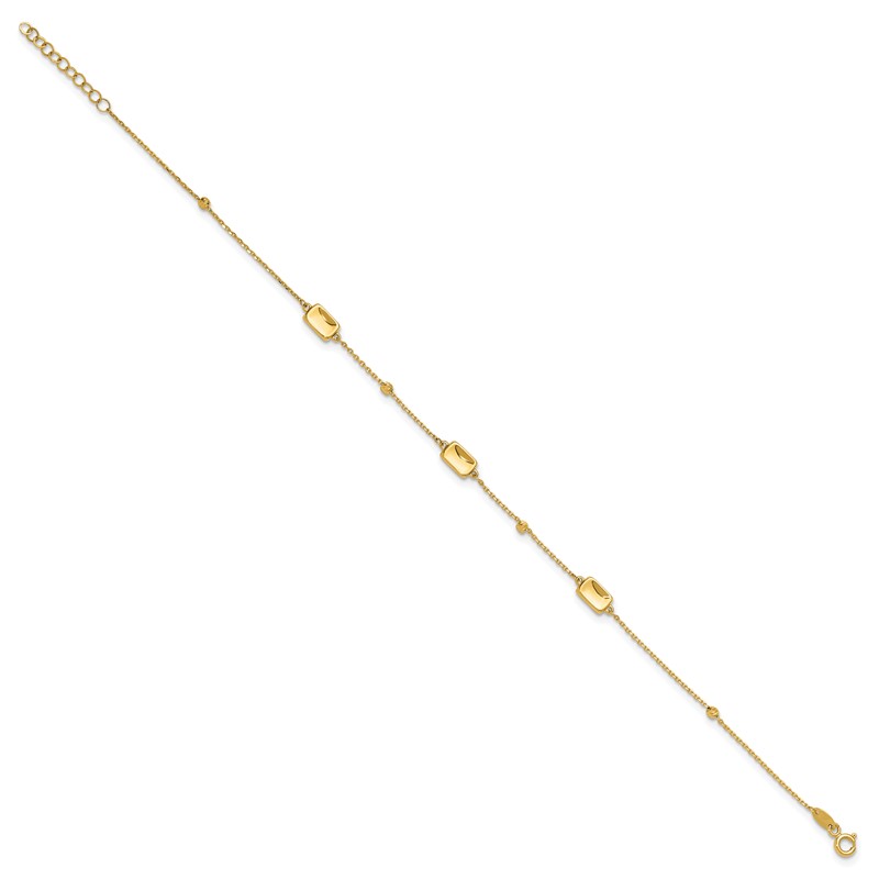 14K Polished and Diamond-cut Station Plus 1in ext. Anklet