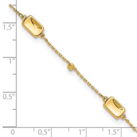 Leslie's 14K Rectangle and Diamond-cut Bead 9 inch Plus 1 inch Extender - Total 10 inch Anklet