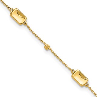 Leslie's 14K Rectangle and Diamond-cut Bead 9 inch Plus 1 inch Extender - Total 10 inch Anklet