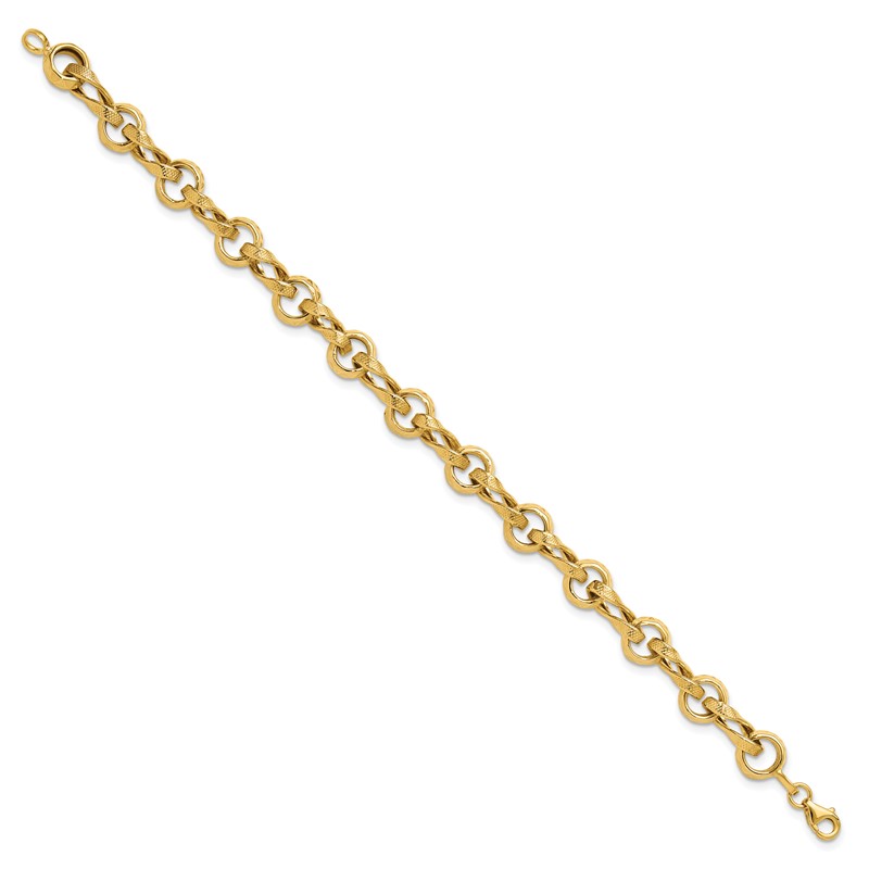 14K Polished and Textured Fancy Link Bracelet